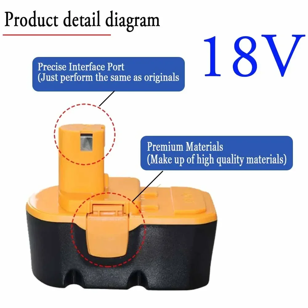 Batterie de remplacement P100 P101 18V 4800mAh, Compatible avec les outils électriques sans fil Ryobi ABP1801 ABP1803 BPP1820