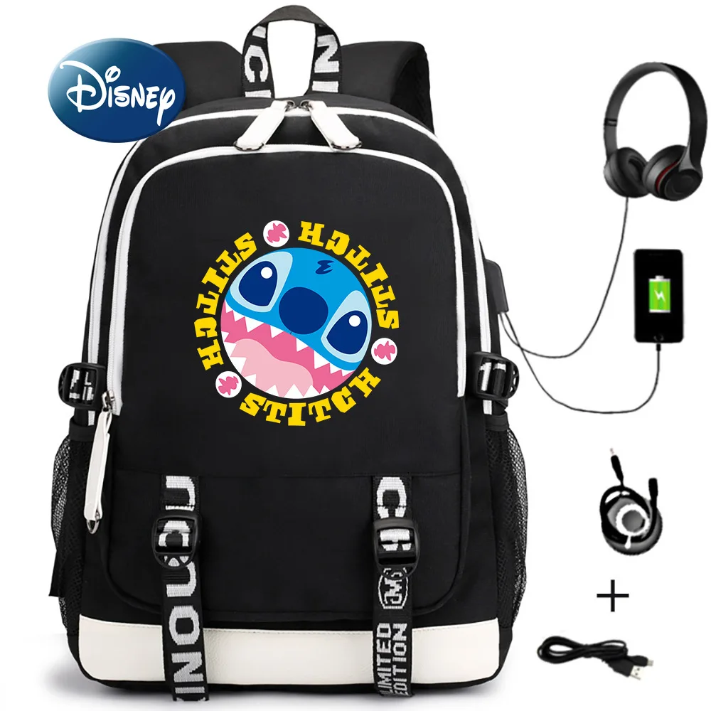 Disney Cartoon Stitch New USB Charging Backpack Large Capacity Fashion Youth Casual Backpack Computer Bag Student School Bag