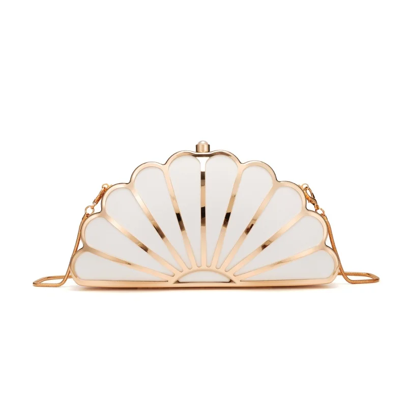 Acrylic Shell Evening Bag Mini Fan-Shaped Banquet Bag Fashion Stripe Contrasting Decoration Chain Single Shoulder Bag
