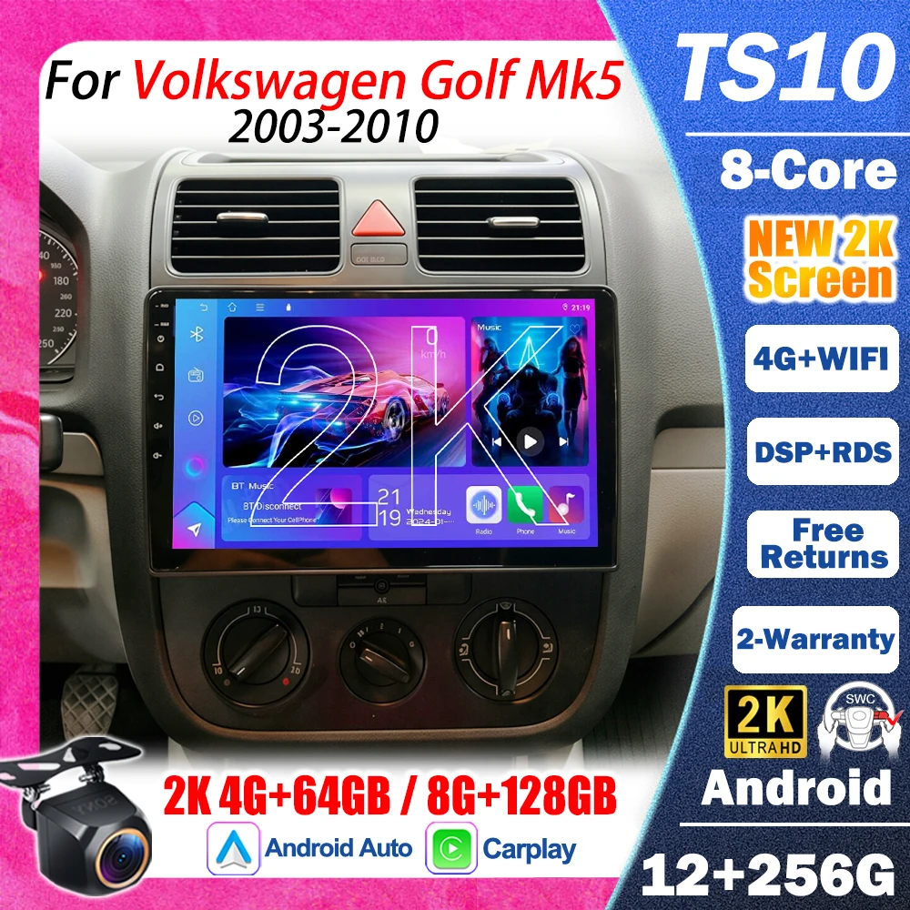 Android 16 For Volkswagen VW Golf Mk5 Jetta Gli Rabbit 2003-2010 CarPlay 3D Real-time Dynamic Multimedia Video Player WIFI 5G