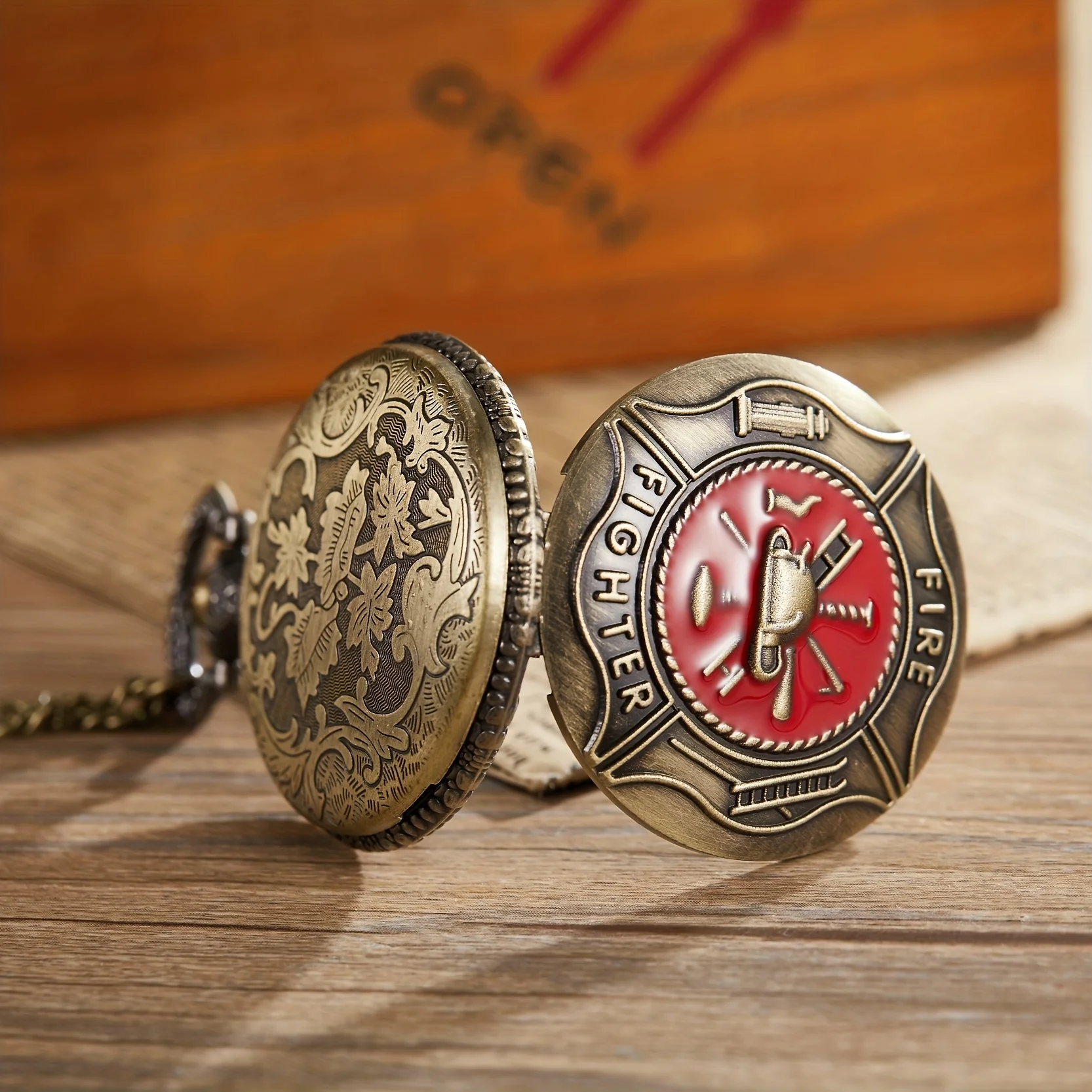 ساعة جيب كوارتز عتيقة من الحنين للرجال ، قطارة حمراء ، الإغاثة ، مكافحة الحرائق ، نمط تسجيل ، قلاب ، سلسلة معلقة #6