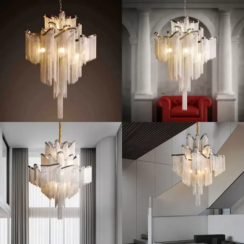for Zeal Lighting Art Creative Modern Luxury Wedding Wrought Iron Aluminum Fringed Chain Chandelier