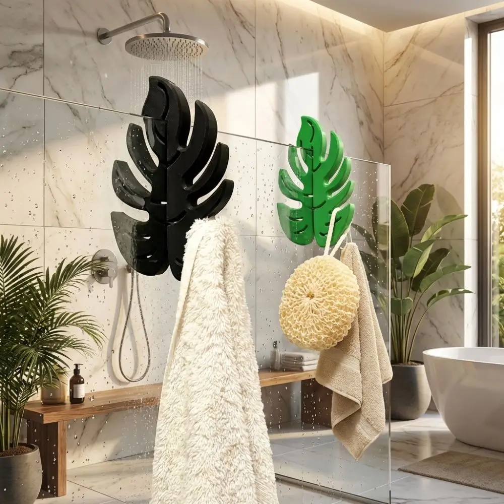Anti-Scratch 3D Print Bathroom Hook Hawaiian Tropical No-Drill Towel Hanger Turtle Leaf Space Saving Shower Door Hook Bathroom