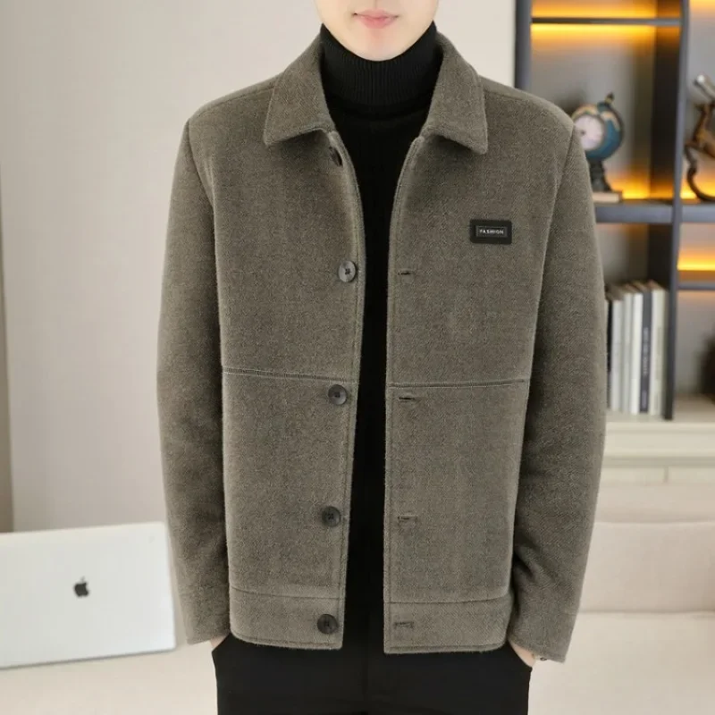 

2023 Winter Thickened Warm Short Woolen Jacket Men Solid Color Casual Trench Coat Office Social Streetwear Overcoat Men Clothong