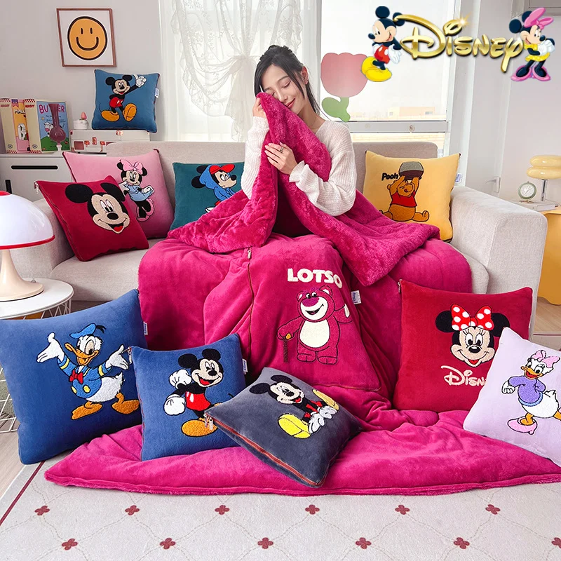 Disney Mickey Mouse Four Seasons Thick Plush Blanket Pillow Quilt Dual-Purpose Blanket  For Folding Nap Pillow Blanket