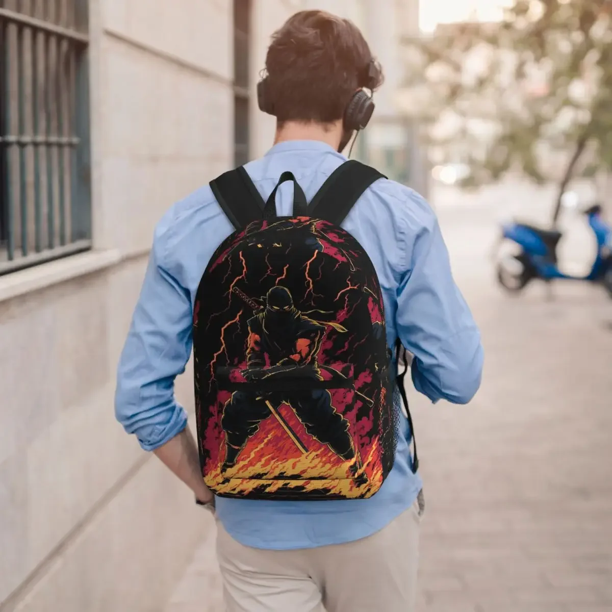 Martial Artist Ninja Ran Out Of The Fire Student Backpack School Bag Hiking Travel Daypack for Boys Girls Bookbag Shoulder Bags