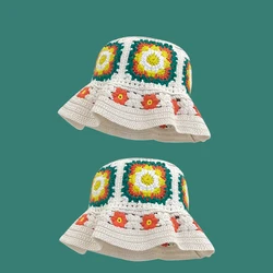 graceful Fashion Colorful Hook flower hat Hat Women's Autumn and Winter Cute Handmade Plush Hat Knitted Fisherman Bucket Hats