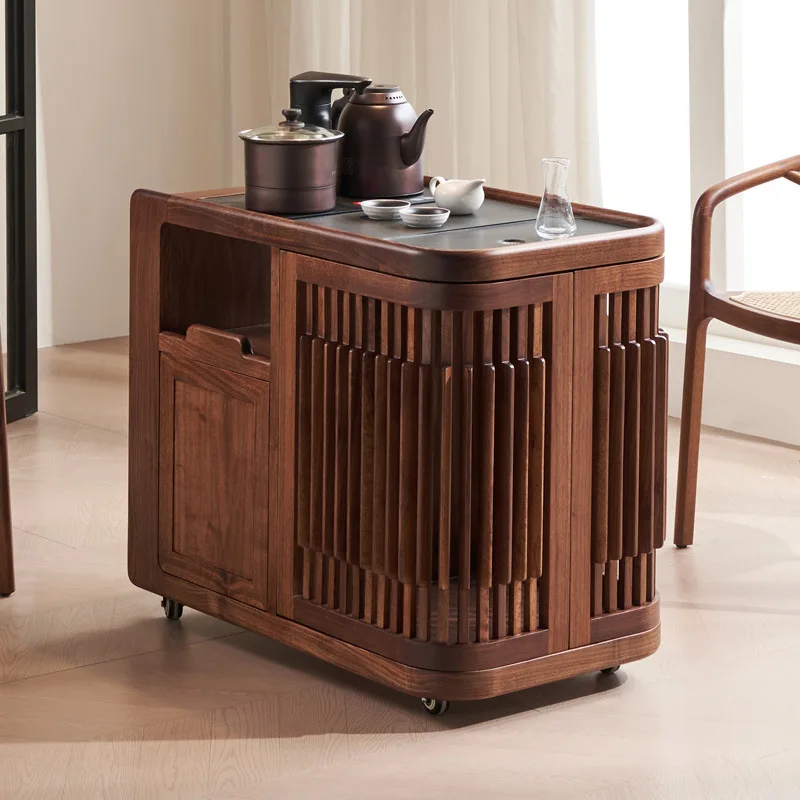 Black walnut mobile cabinet rack living room solid wood table