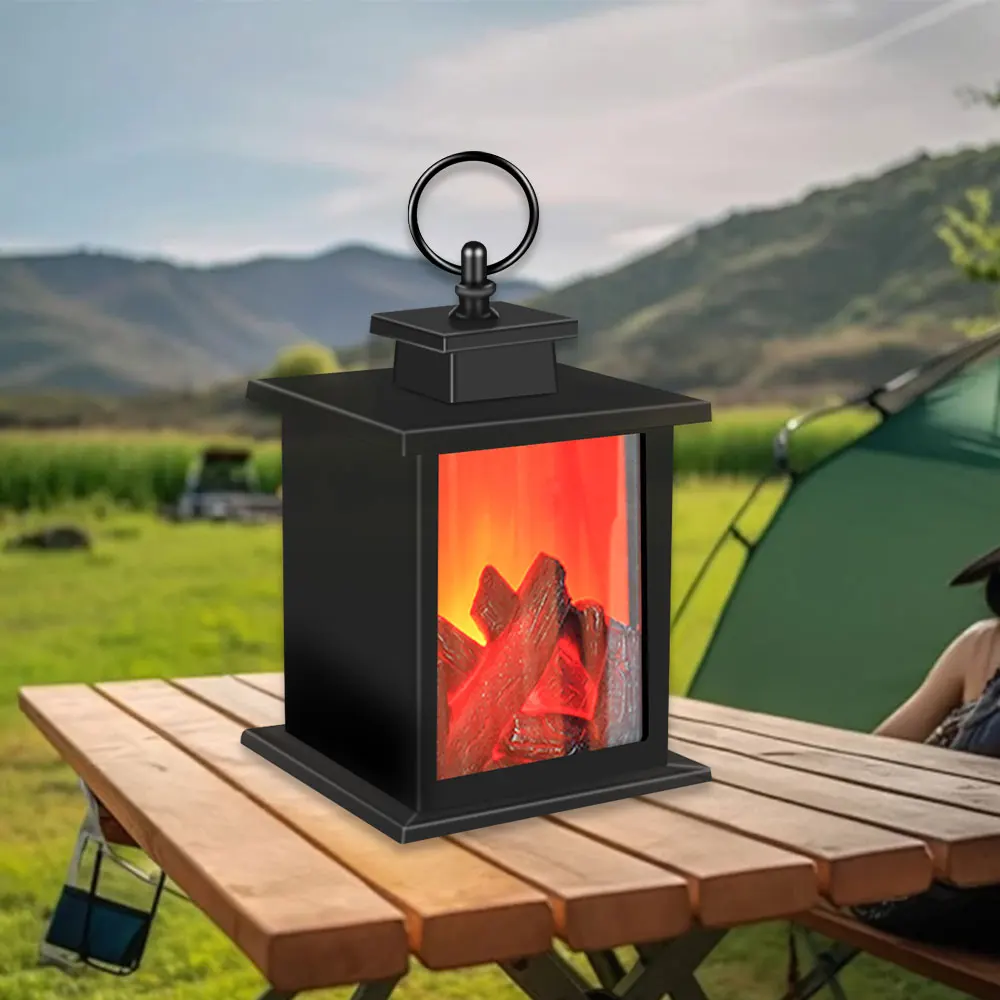 Decorative LED Lantern Lamp Simulation Flame Fireplace Night Light Battery Powered Courtyard Living Room Outdoor Camping Lights