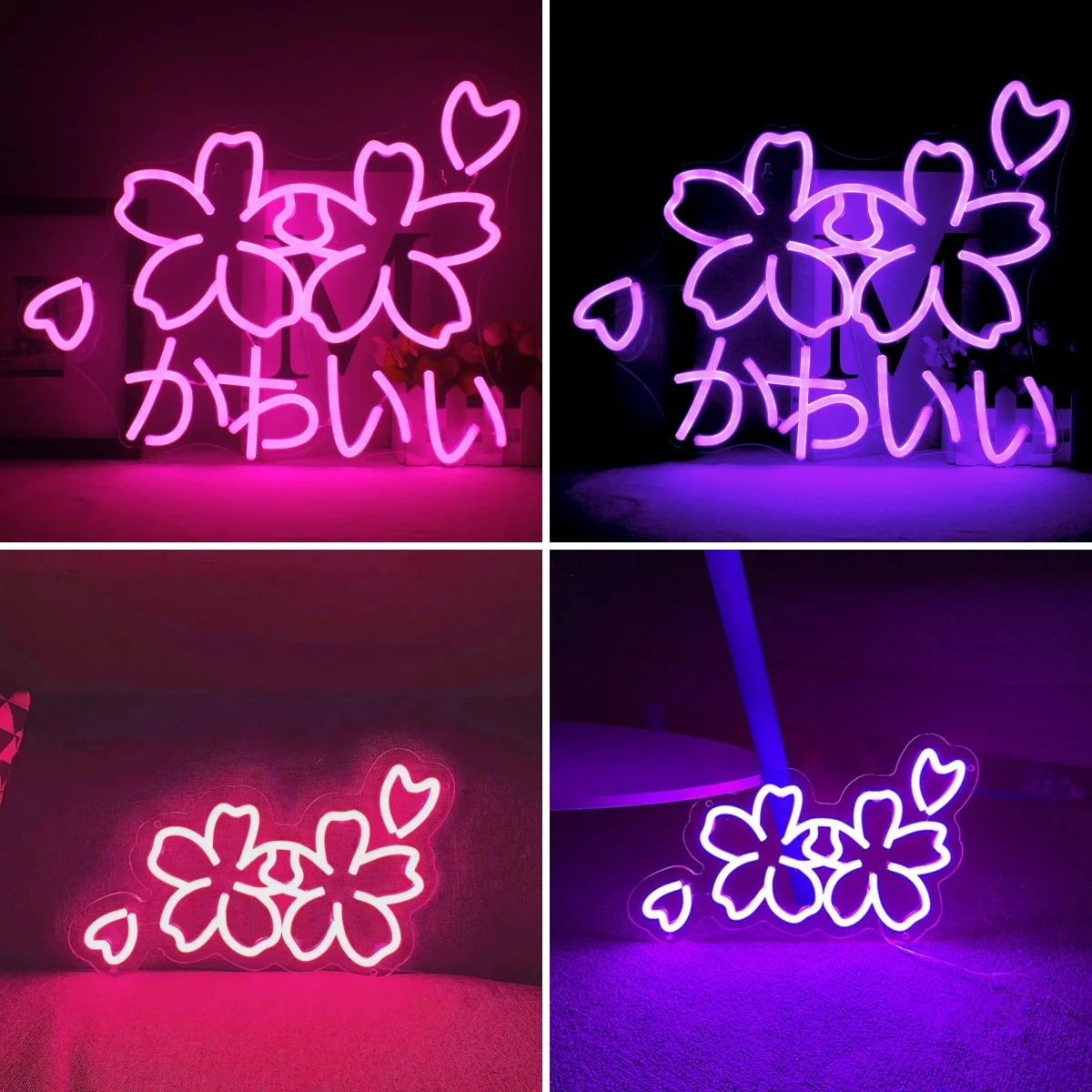 Flower Love Neon Led Sign Wedding Japanese Sakura Kawaii Blossom Logo Party Bedroom Decoration Lights Art Wall Lamp Room Decor