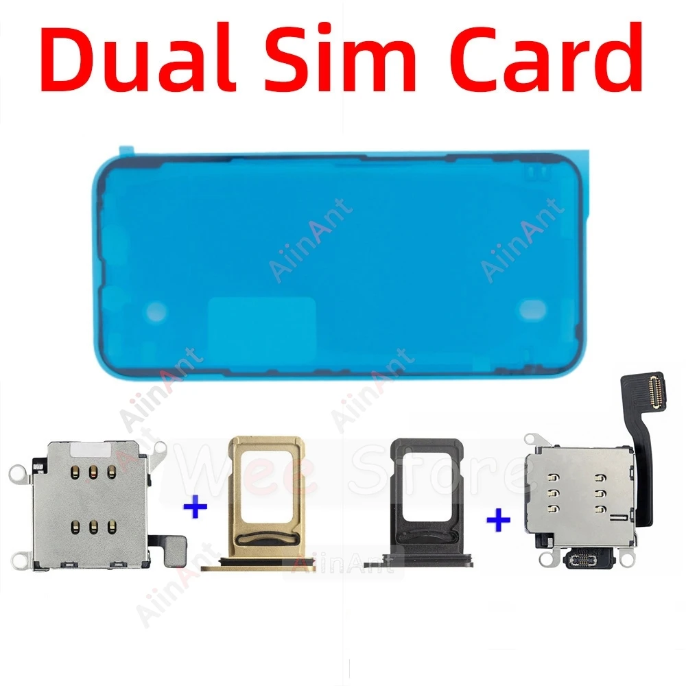 AiinAnt Double Dual Sim Card Reader Holder Adapter Connector Flex Cable For iPhone XR 11 12 13 Pro Max Phone Parts with Sticker