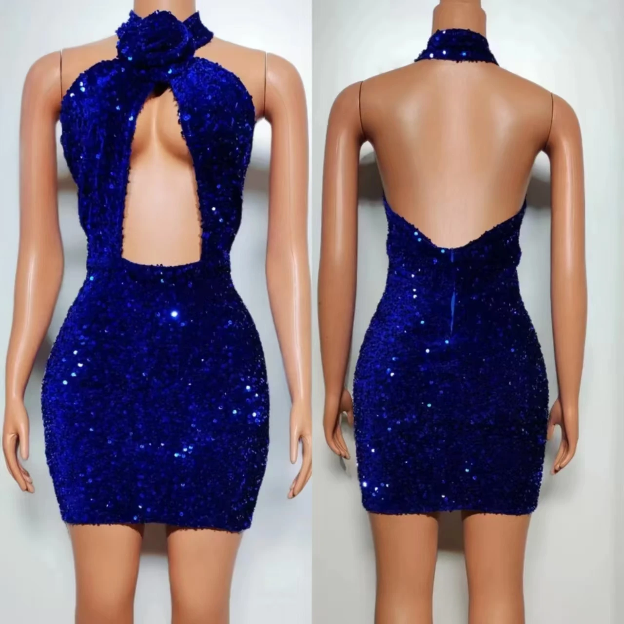 

Luxurious Crystals Rhinestones Sexy Backless Mini Dress For Women Celebrate Birthday Party Singer Club Stage Performance Costume