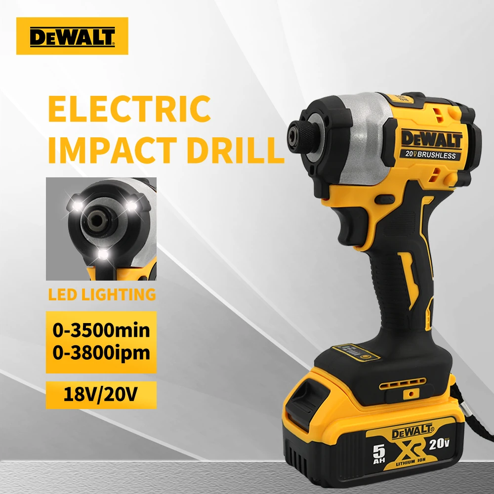 DEWALT-Furadeira Elétrica Recarregável Sem Fio, Impact Driver, Motor Sem Escova, Ferramenta Elétrica, 20V, 205NM