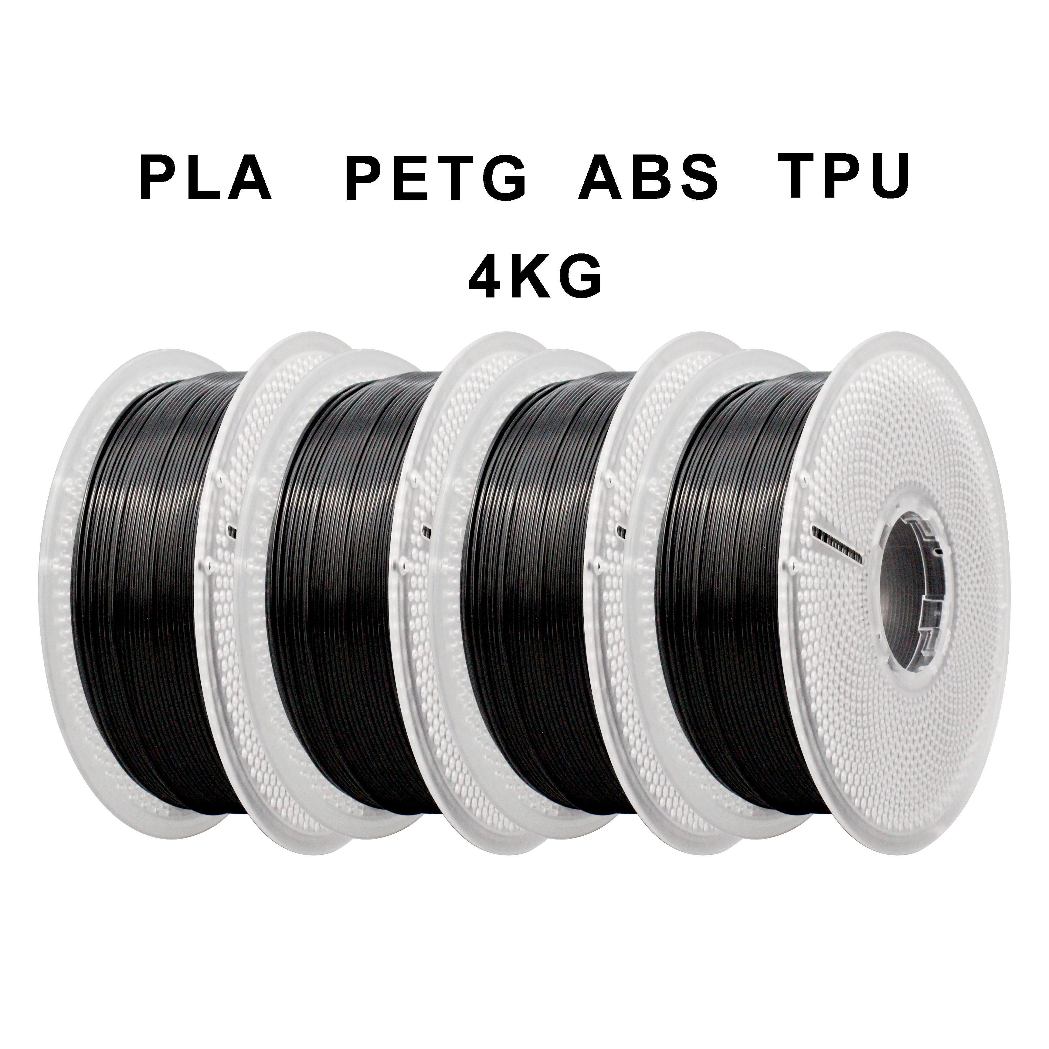 

4KG 3d printing filament 1 roll PLA + 1 roll ABS + 1 roll PETG + 1 roll TPU, 4 rolls black 1KG