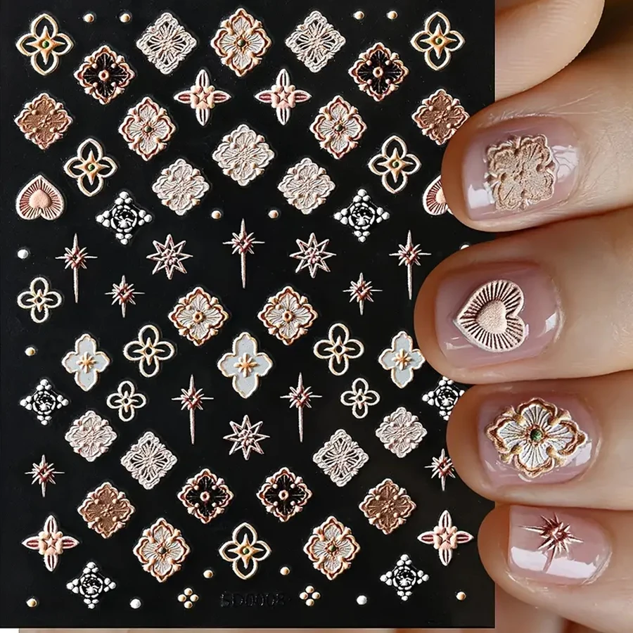 1Pc 5D Relief Boho Nail Art Stickers Matte Bohemian Design per le donne Fingernail Paper elegante ricamo Boho Style Decal Decora