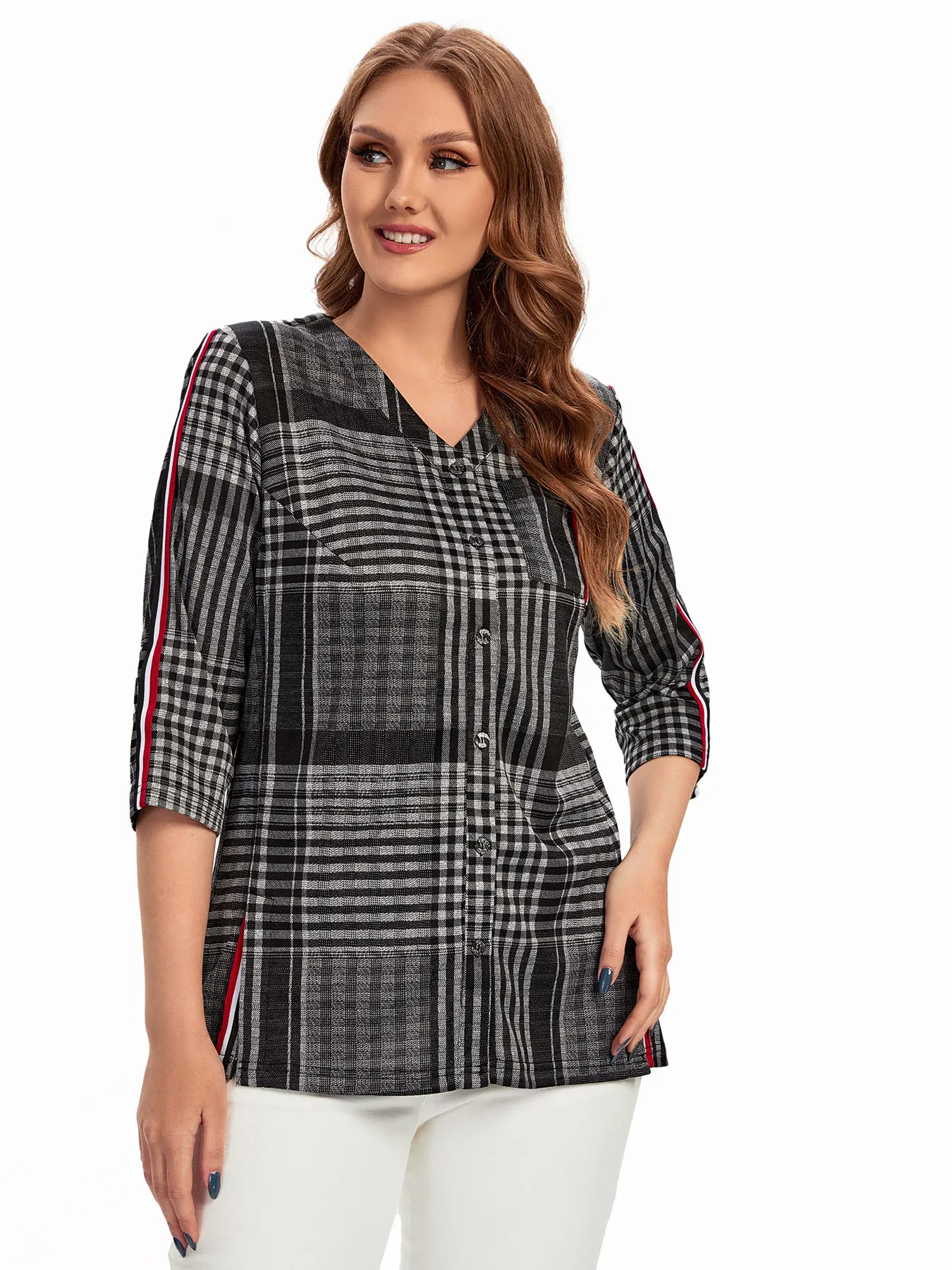 قميص نسائي منسوج للربيع والصيف مقاس كبير