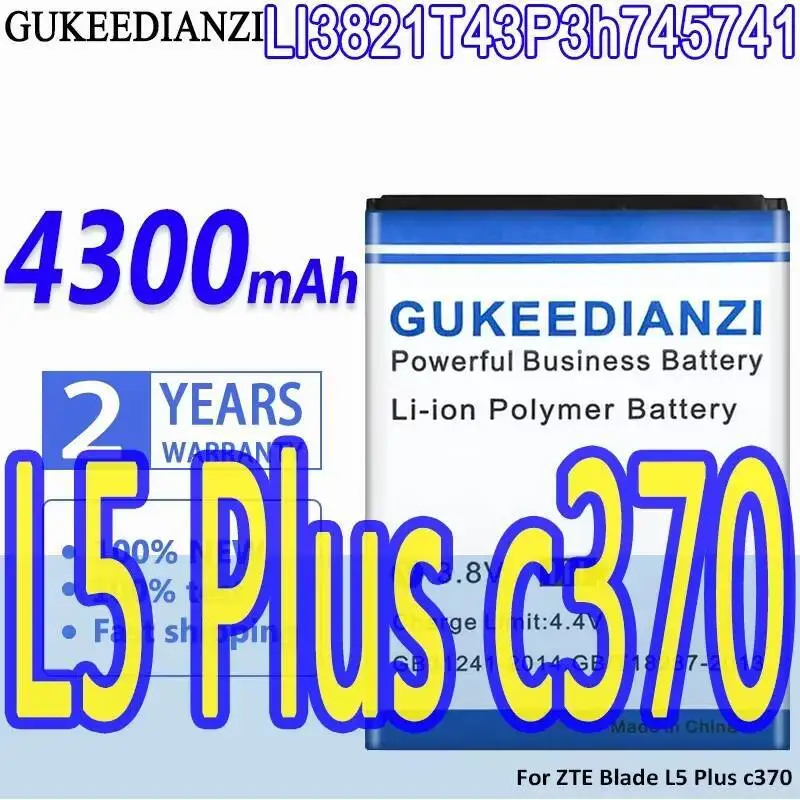 

4300Mah Mobile Phone Battery For Zte Blade L5 Plus C370 Long-Lasting Performance Li3821t43p3h745741