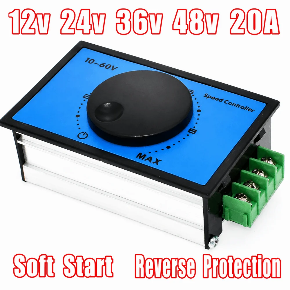 Plastic Motor Speed Regulator Soft Start DC 10-60V 20A Panel Drive Module Stable Output Block Protect Motor Control Gear