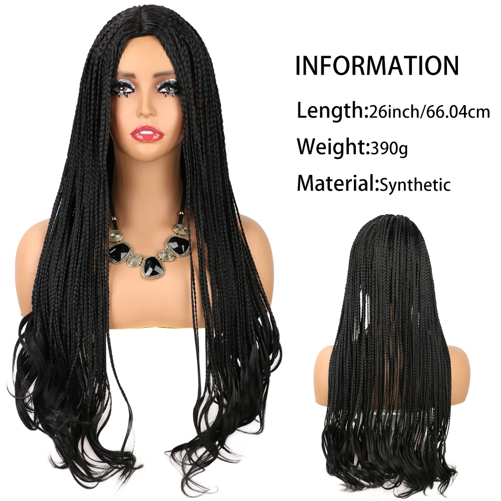 Belle Show Long Box Braid Wig With Curly End 26 Inch Heat Resistant Braiding Hair Wig For Women Synthetic Braided Wigs