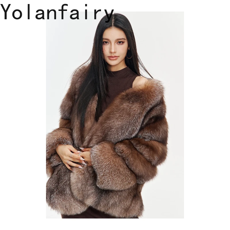 

YOLANFAIRY Real Fox Fur Coat Woman Winter High-end Natural Fur Jacket Luxury Warm Fox Fur Coats and Jackets Fourrures Femmes
