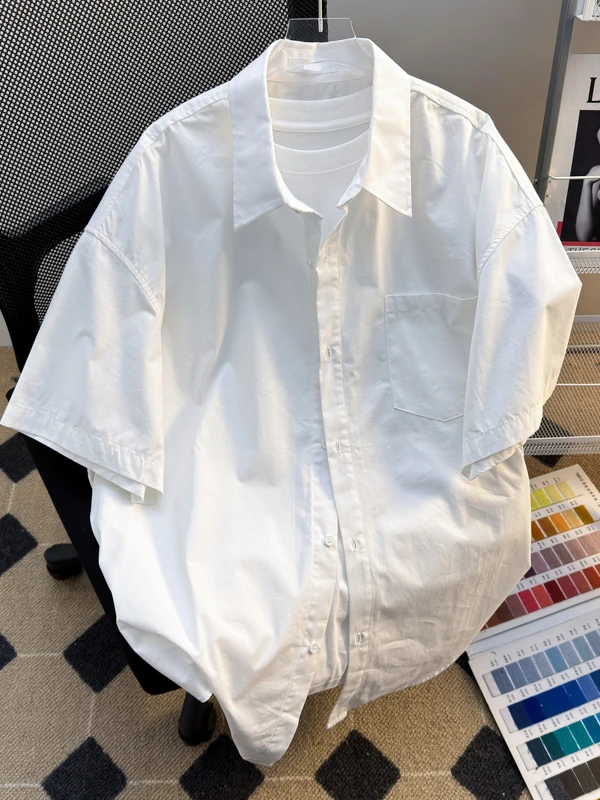 

Loose Men's Short Sleeve Shirt Summer Fashion Brand Versatile Couple Shirt American High-End Feeling Half Sleeve Top