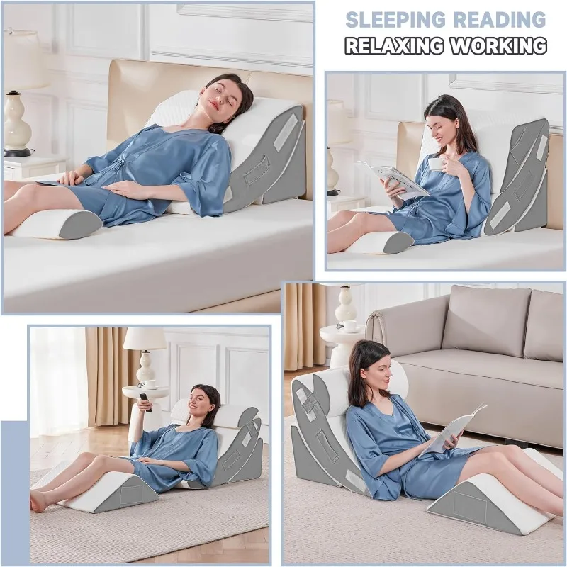 Wedge-Shaped Pillow Bedhead Soft Bed Cushion 4pcs Large Backrest Office Rest Cushion Pillow