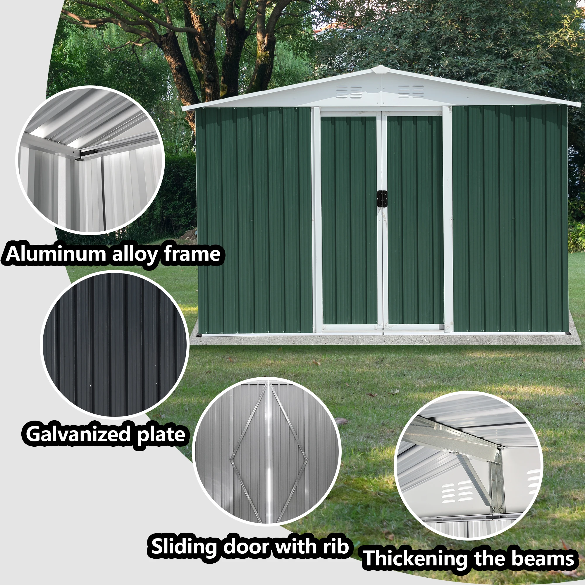 Wholesale Garden Sheds Green 8x6 FT Outdoor Storage Shed for Garden Buildings with Vents Home Backyard Shed Metal