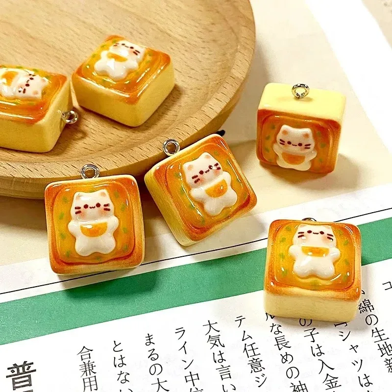 10Pcs Cute Cat Shaped Thick Cheese Bread Resin Charms Mini Kitten Cake Pendants DIY Craft Supplies For Earrings Keychains Jewelr - view 3