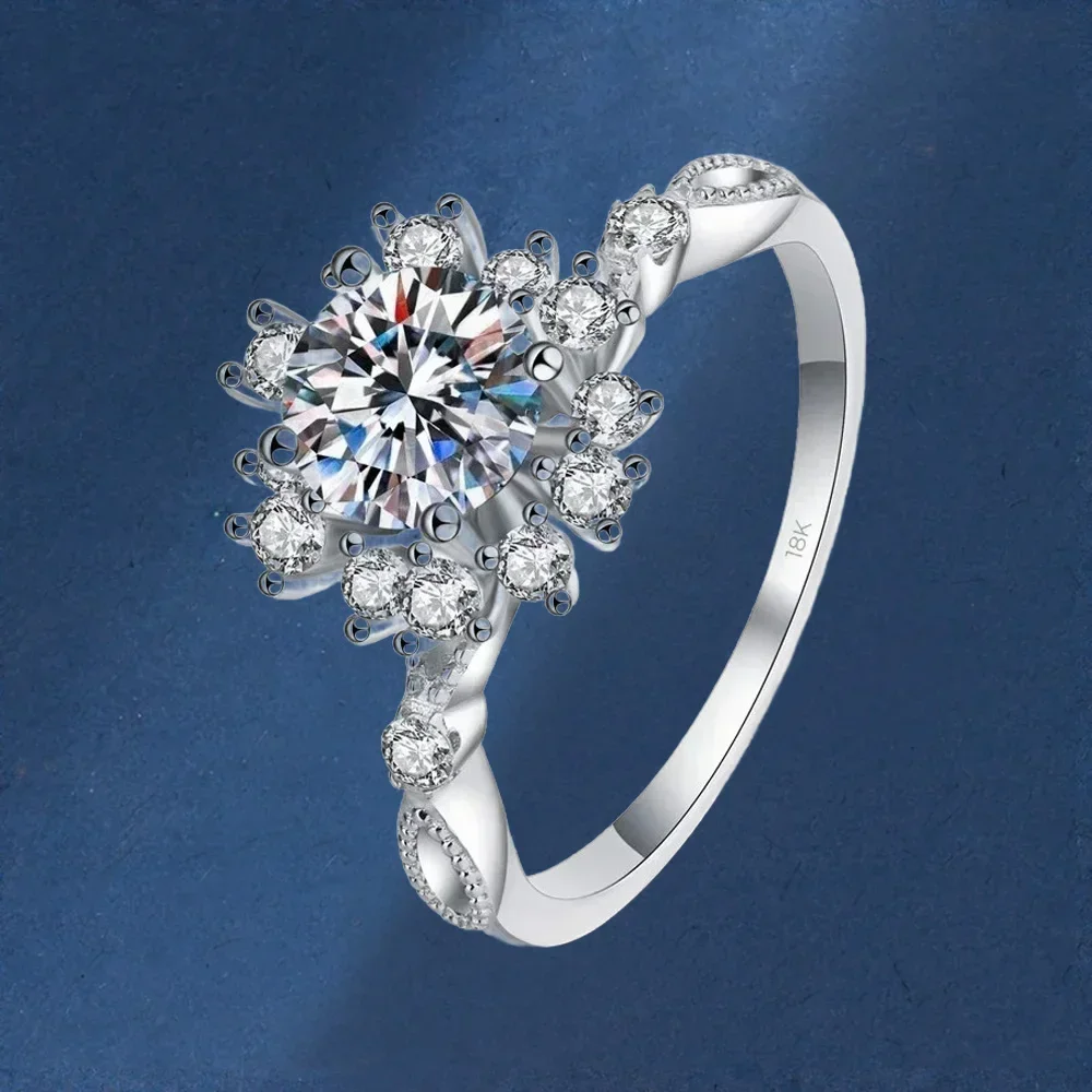 Peony Flower VVS1 0.5/1CT Moissanite Diamond Engagement Ring, Designer Jewelry 18K White Gold  Romantic Gift To Her Resizable