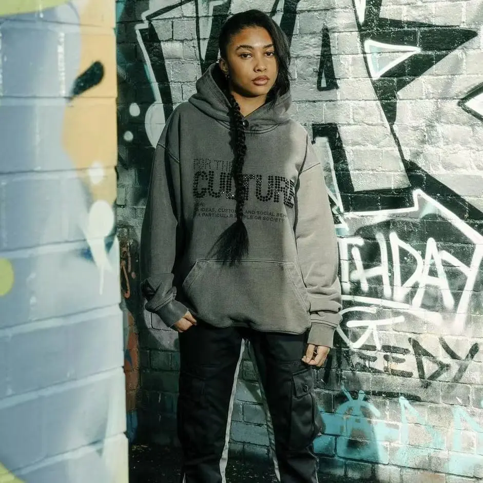 Hooded sweater ruffian handsome Internet celebrity hooded pullover rhinestone letter print new long sleeve top jacket