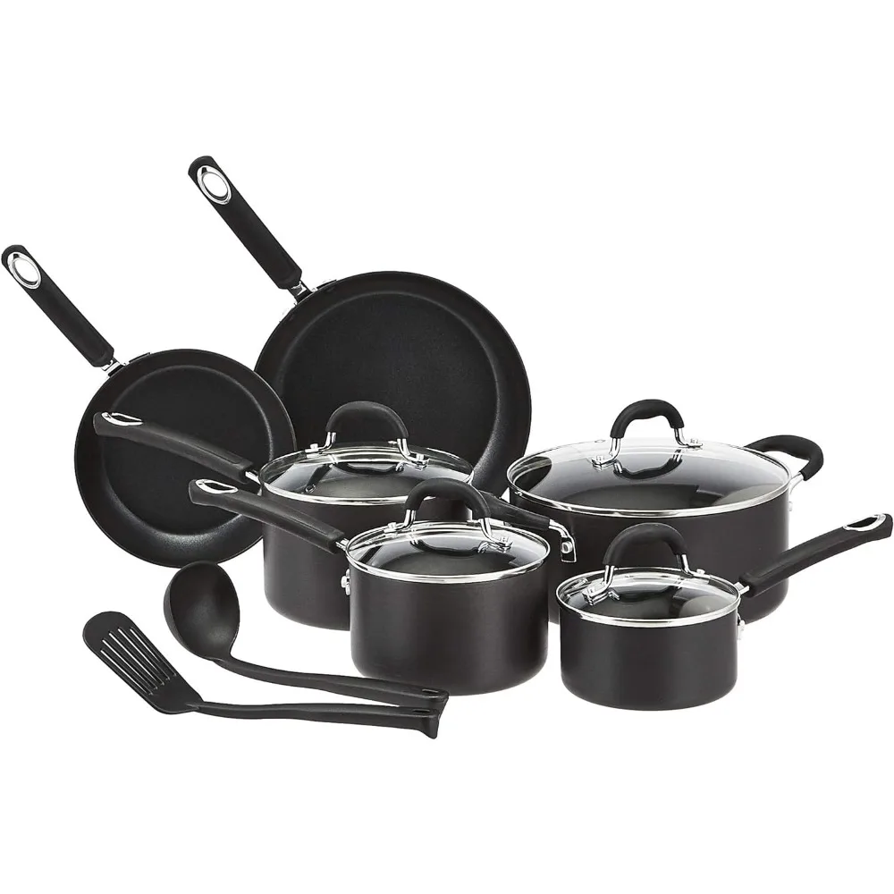 Hard Anodized Non-Stick 12-Piece Cookware Set, Black - Pots, Pans and Utensils