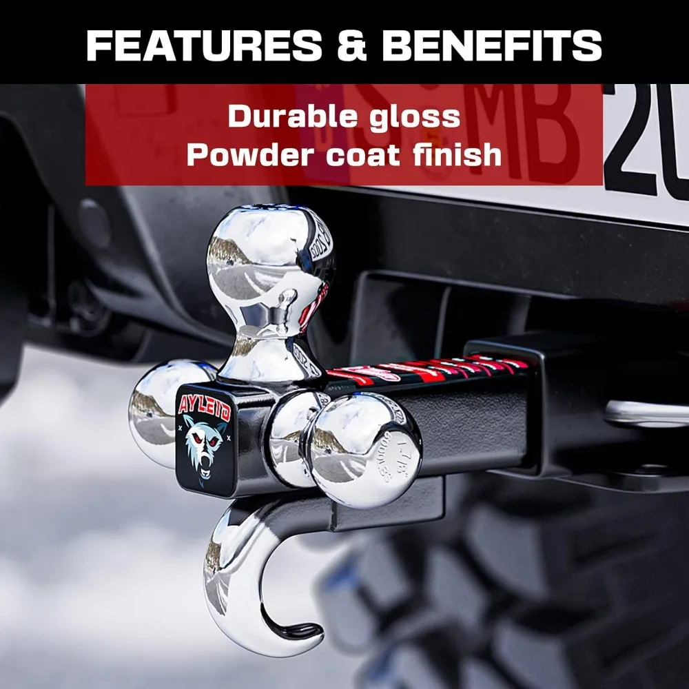 Dudukan Tiga Bola Hitch Perak dengan Bola Pengait & Pin dalam Ukuran 1-7/8, 2, dan 2-5/16 Inci untuk Trailer