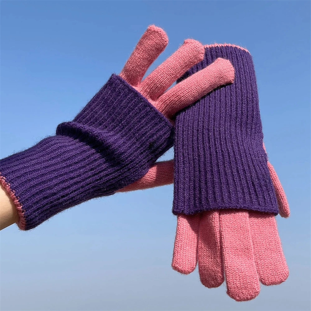 Unisex Outdoor Long Split Finger Gloves Winter Warm Thicked Knit Sleeves Cover Various Way Wear Fingertip Touch Screen Mittens