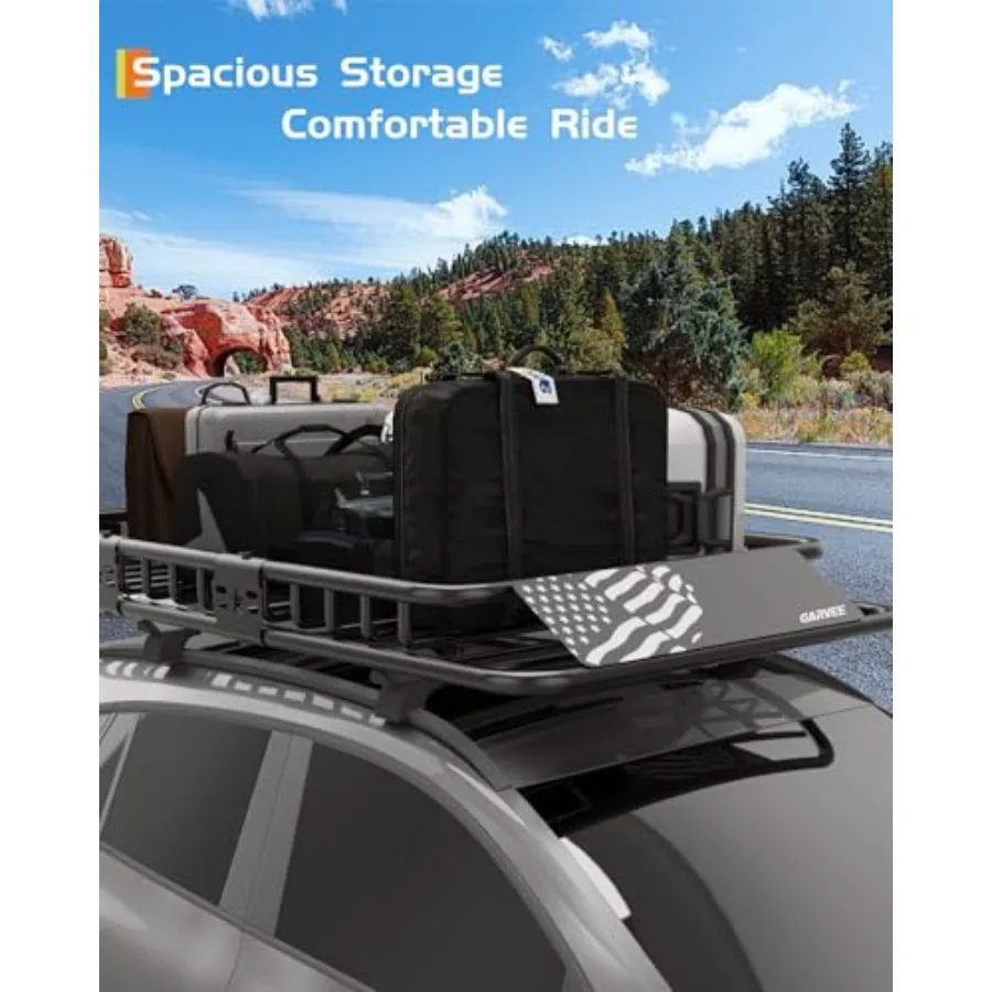 سلة رف سقف 64 × 50 بسعة 200 رطل لسيارات الدفع الرباعي والشاحنات حامل البضائع على السطح شديد التحمل مع رف أمتعة ممتد #6