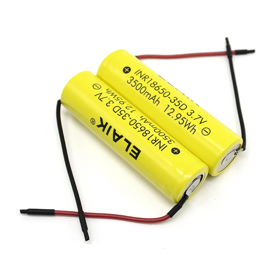 ELAIK-Bateria Recarregável de Lítio-ion, INR18650-35D, 3.7V, 3500mAh, 20A, 18650, 18650, Cabo de Silicone de Solda, DIY, Novo, Original