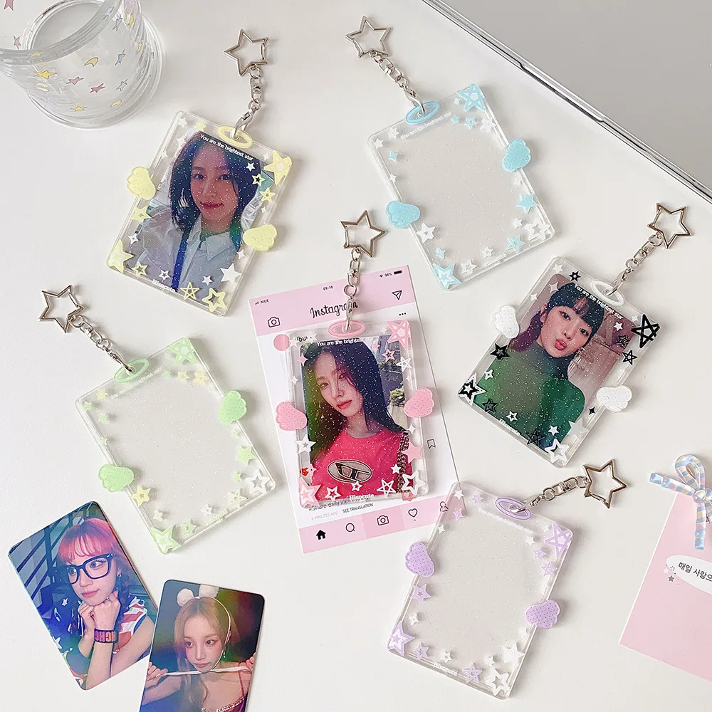 Ins Korean Style Fashion Acrylic Angel Wings 3-Inch Photo Card Holder Cute Girl Idol Photo Storage Card Bag Kpop Gifts