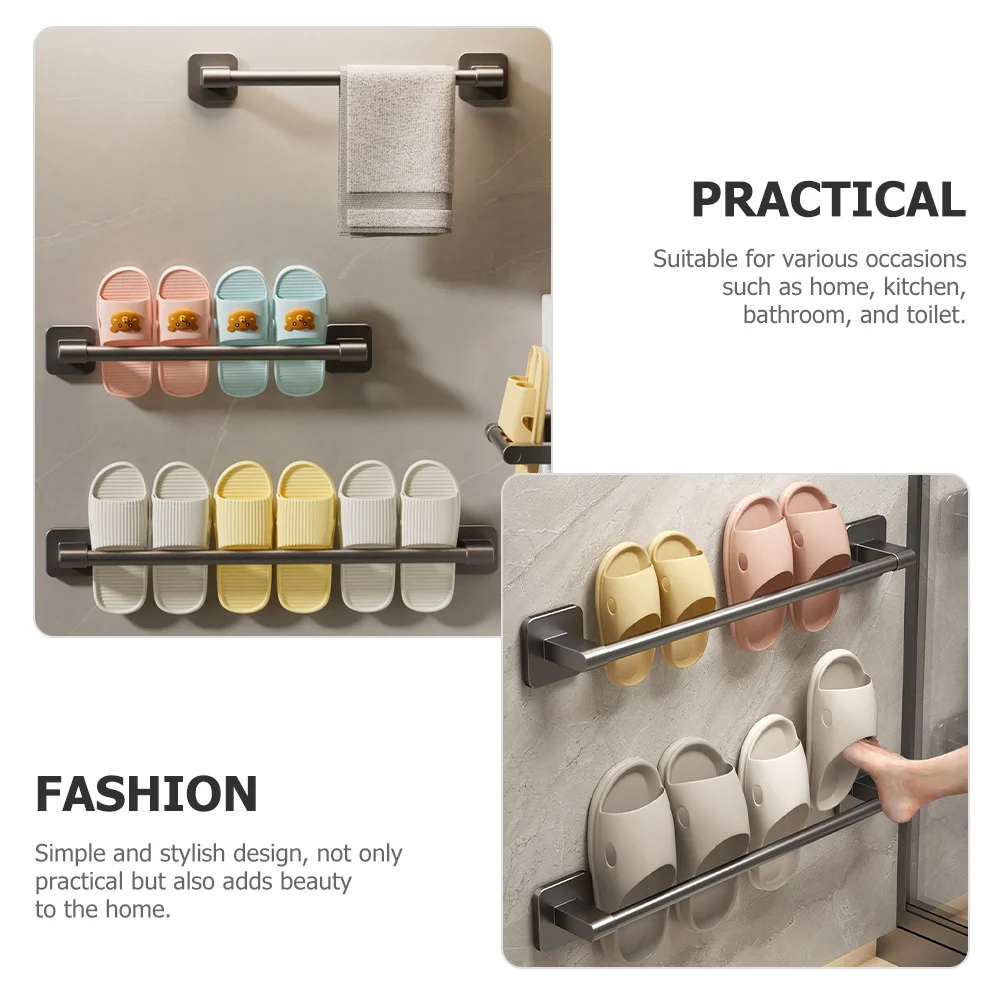 

No Drilling Bathroom Towel Organizer Metal Hanger Multi-Use Slipper Drying Rack Easy Install Sturdy Adhesive Bar