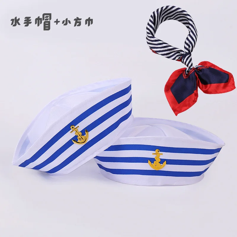 

Military Hat Army Cap Peaked Halloween Carnival Party Captain Stage Sailor Anchor Stripe Adult Children Uniform 8M227