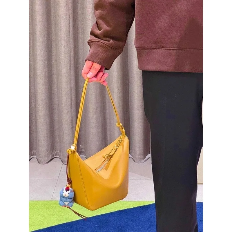 Yellow Portable Dumpling Bag Women's Light Luxury Niche High Value Wide Shoulder Strap Single Shoulder Messenger Bag Exquisite