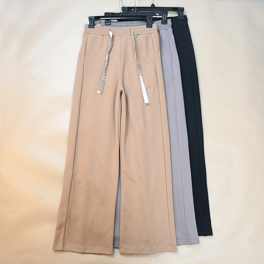 New Women's Casual Straight Leg Pants Elastic Waistband Letter Weave Belt Autumn Fashion Ladies' Comfortable Loose Fit Trousers