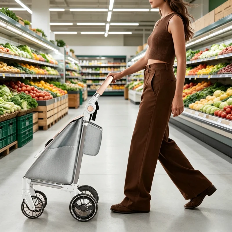 Grocery Shopping Cart, Foldable Shopping Trolley, Portable Lightweight Hand Cart, Home Pull Cart, 4-Wheel Universal Casters