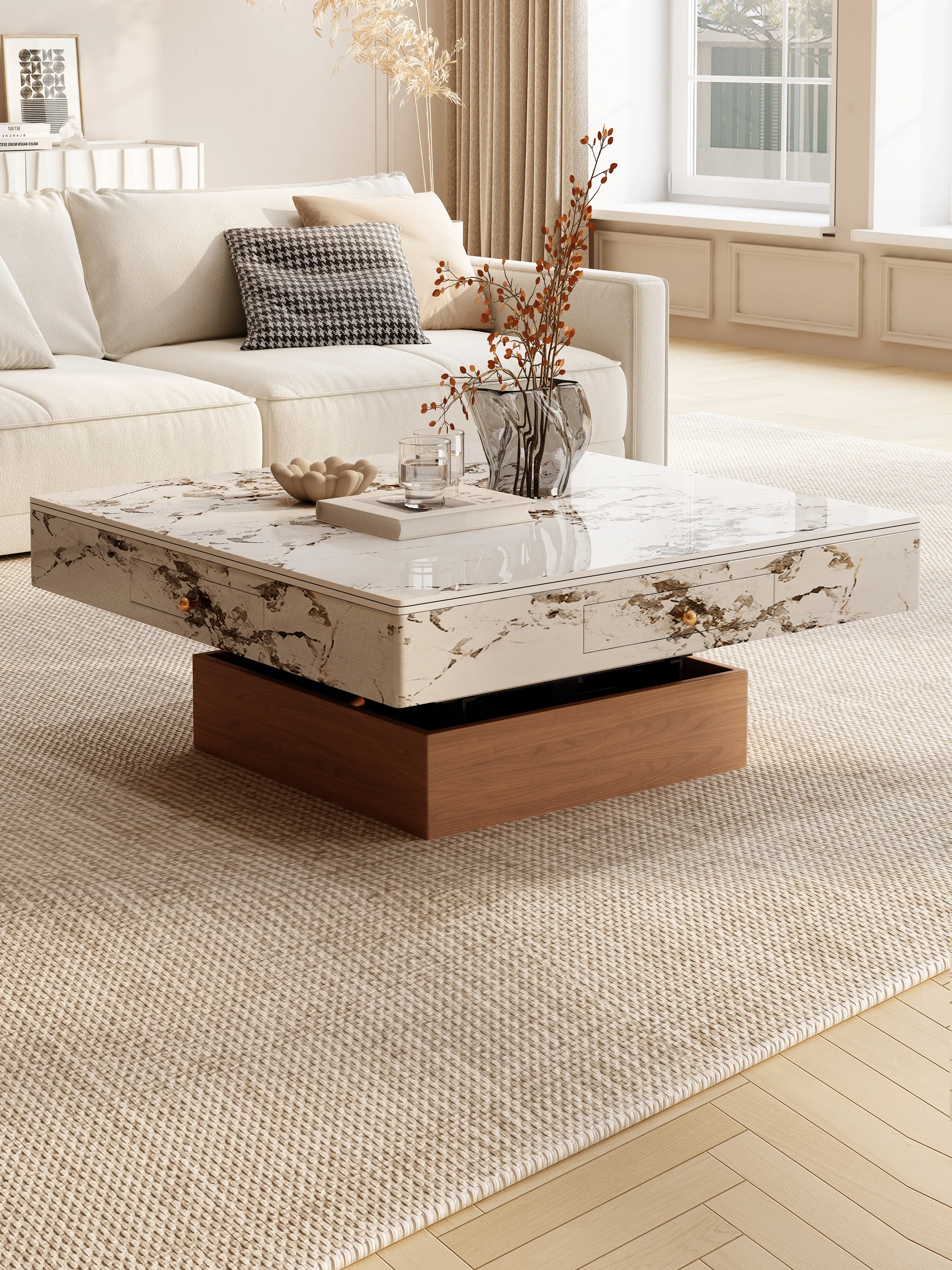 Mahjong table lifting coffee table automatic household dining table dual-purpose integrated small apartment multi-function light
