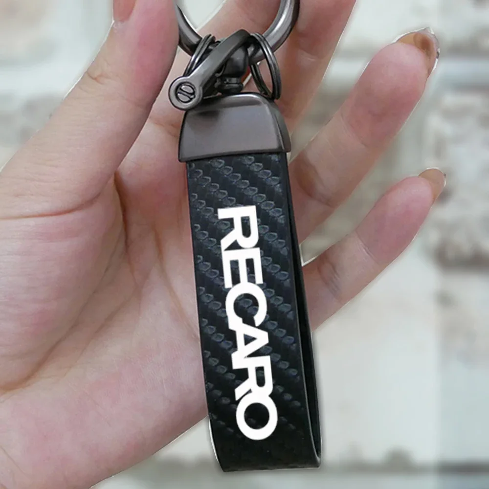 Carbon fiber Keychain Car Logo Key Ring Car Styling for RECARO Car Key Ring Holder Jewelry Square Pattern Buckle