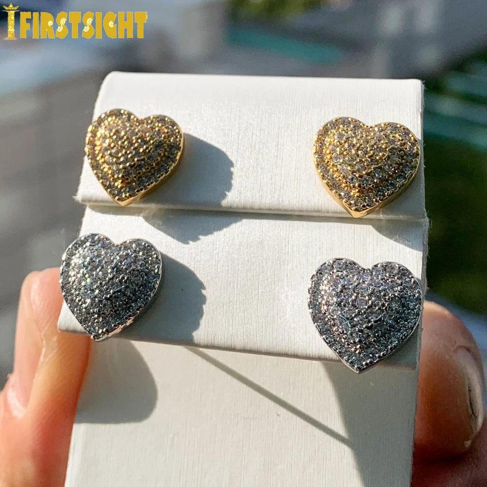 女性のためのハート型のイヤリング,シルバーカラー,キュービックジルコニア,ジルコニア,チャーム,ヒップホップジュエリー