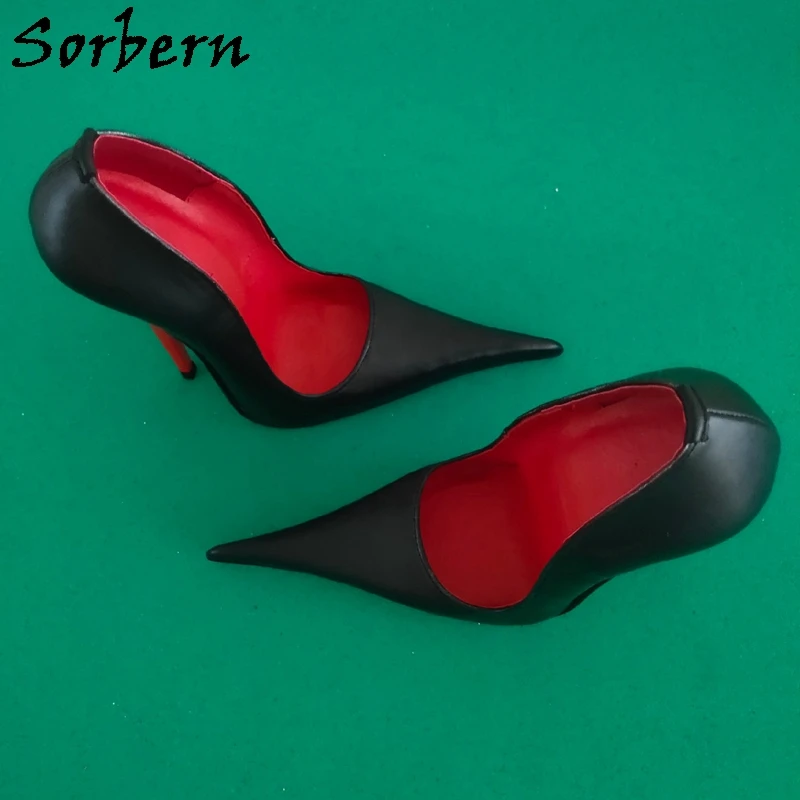 Sorbern 16Cm High Heel Stilettos Women Pump Shoes Real Leather Black Red Heels Pointed Toe Slip On Shoes Custom Colors