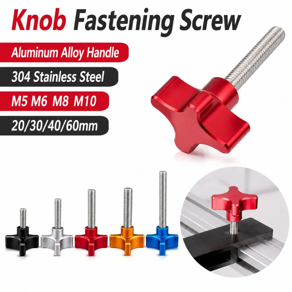 Aluminum Alloy Handle Plum Blossom Bolt Stainless Steel Thread 20/30/40/60mm Knob Fastening Screw Durable M5 M6 M8 M10