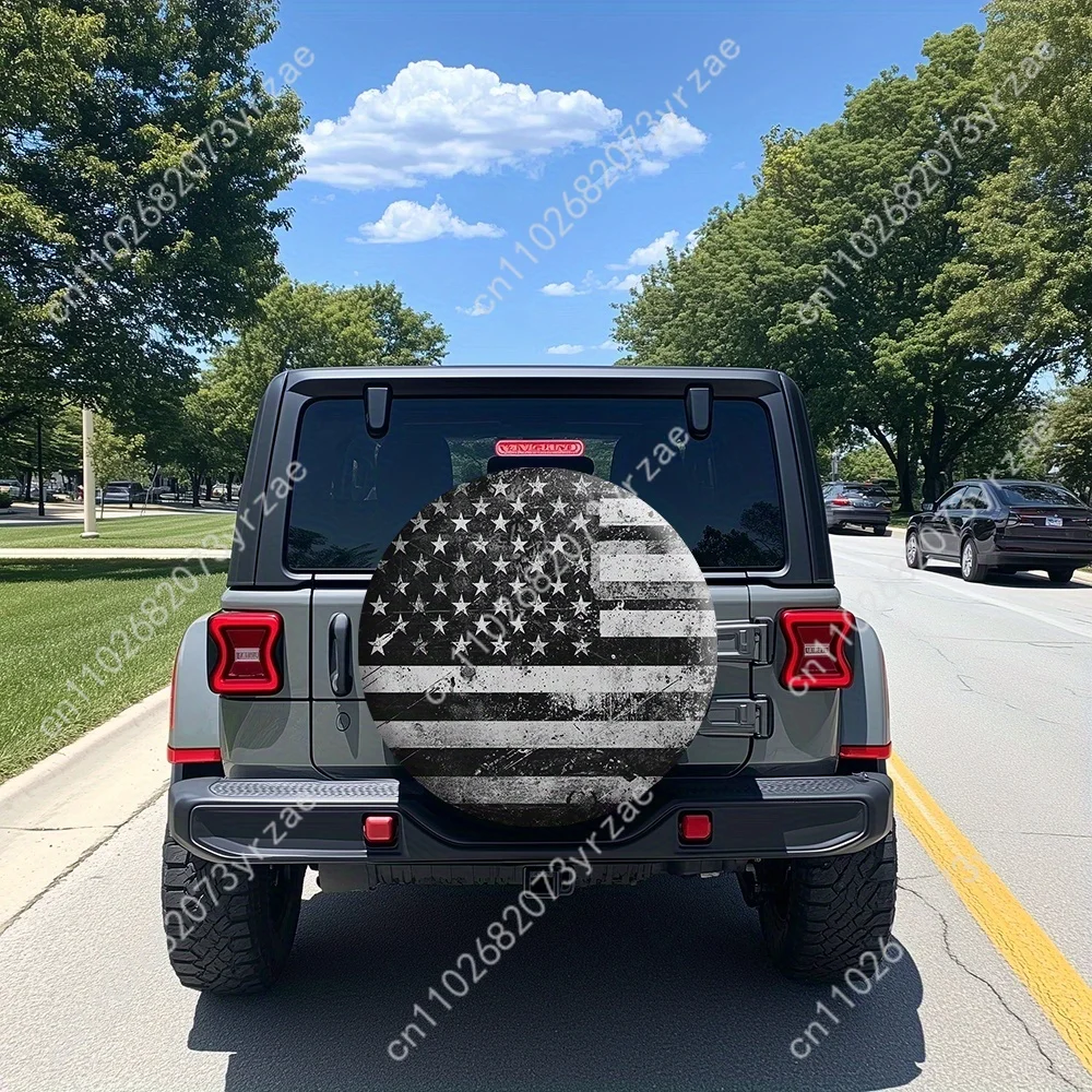 

Black USA Flag Various Models Spare Car Tire Cover Sand Dust Prevention Protect Wind Rain Tire Cover Sturdy Durable Tire Covers