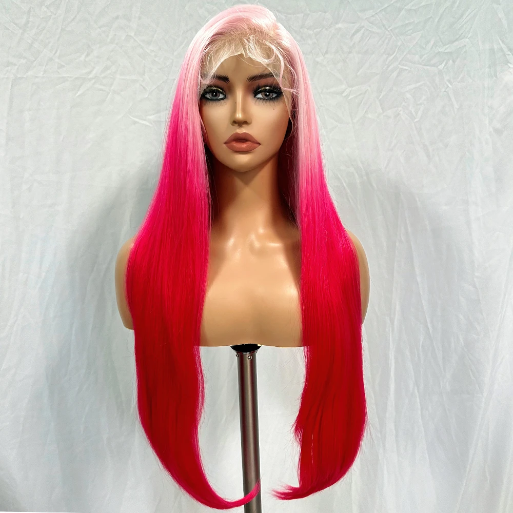 13x6 Lace Synthetic Straight Wigs Gradient Pink Wig for Women 30 Inch Pre Plucked with Baby Hair Glueless IPARTY Daily Wearing