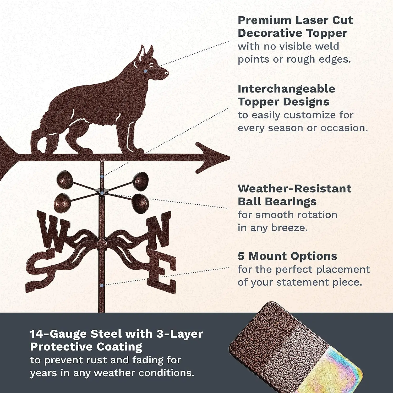 German Shepherd Weathervane Steel Roof Wind Cups