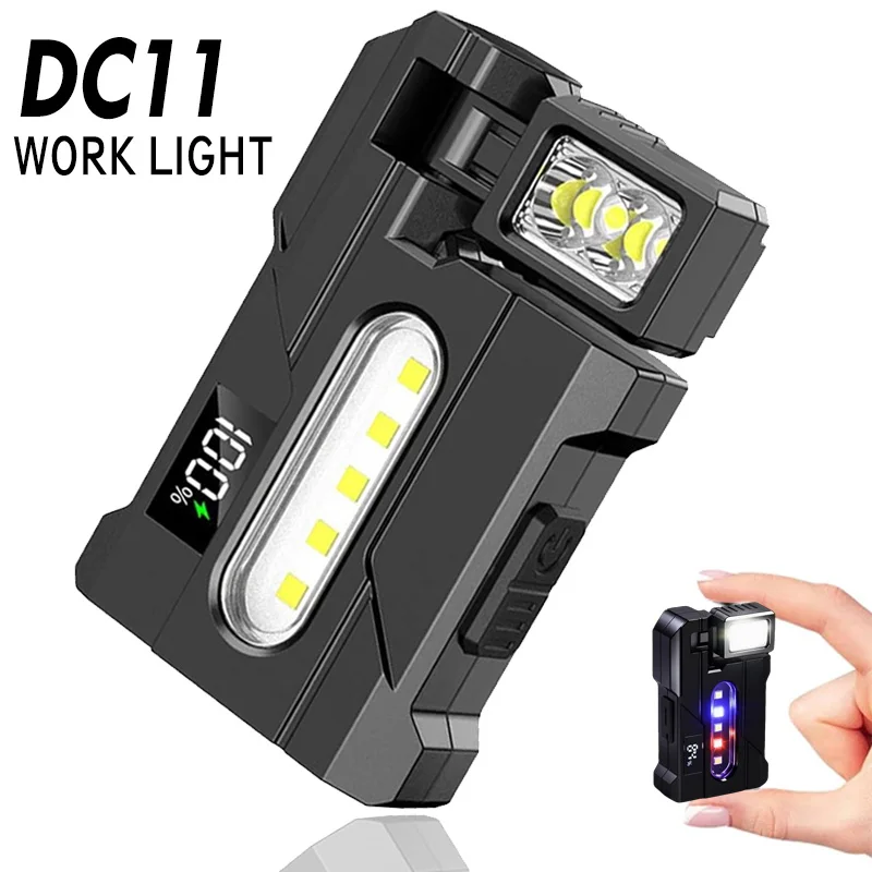 Multifunctional Mini  Flashlight with Clip, Rechargeable Rotating Magnetic Work Light,Portable Hands Free Light for EDC Outdoors